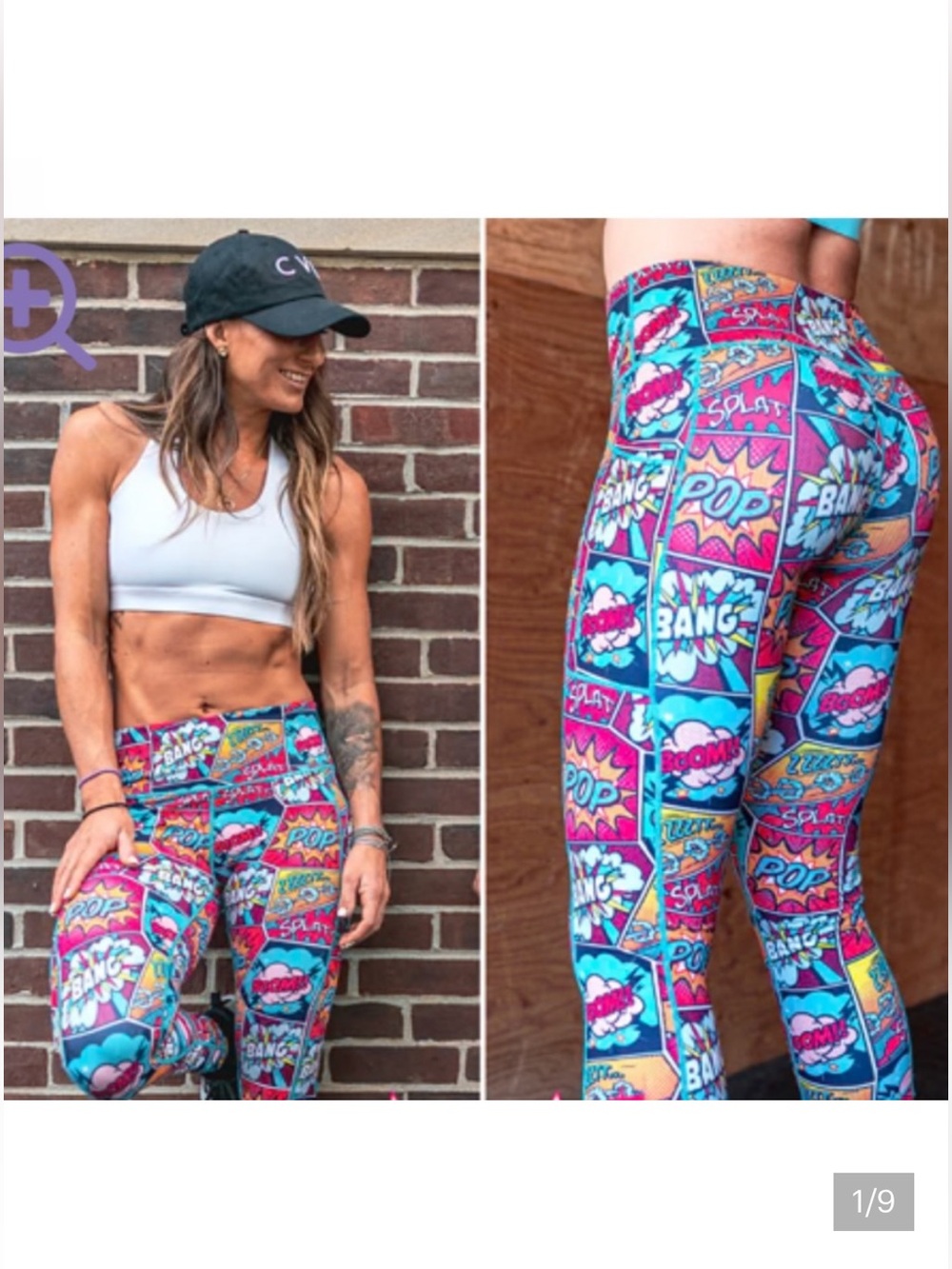 Womens L Knockout Squats Approved Pop Art Superhero w/ side pockets Leggings